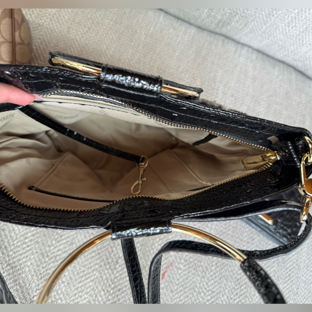 Brahmin Black and Gray Fur Shoulder Bag - Picture 5 of 7